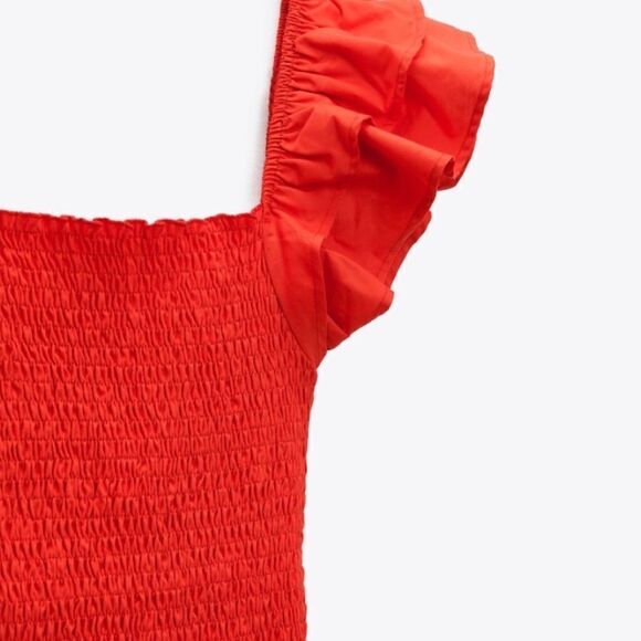 Zara Bright Red Red Ruffles Smocked New - Picture 5 of 6